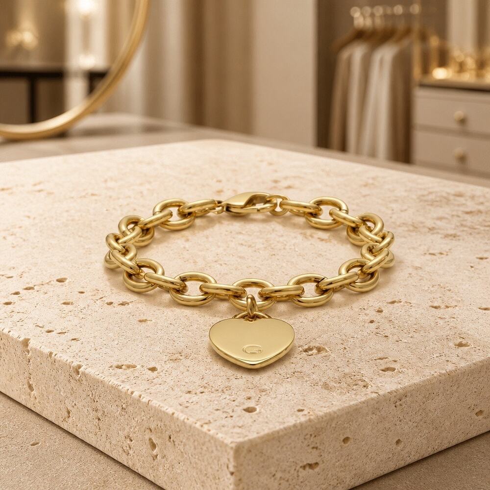 The Harlow Bracelet — Vintage Chunky Oval Rolo Link Heart Charm Bracelet